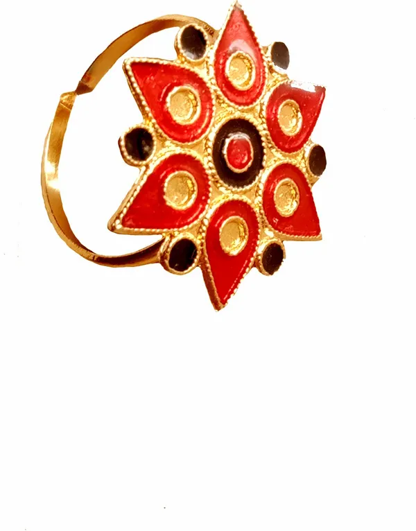 Assamese_Traditional_Gold_Plated_Red_Black_Colour_Finger-Ring_For_Girls_&_Women